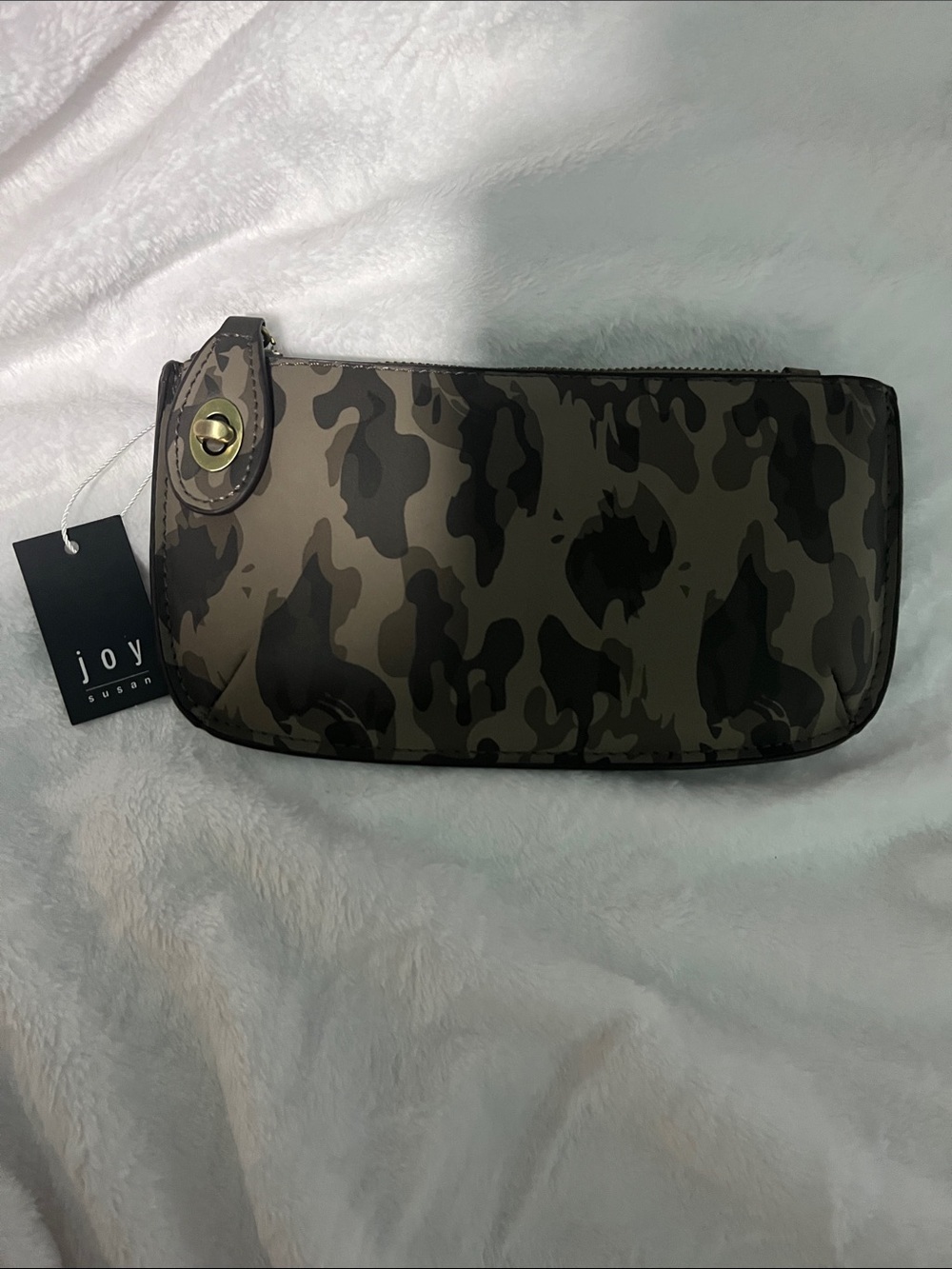 Joy Susan Olive & Black Camo Zip Wristlet